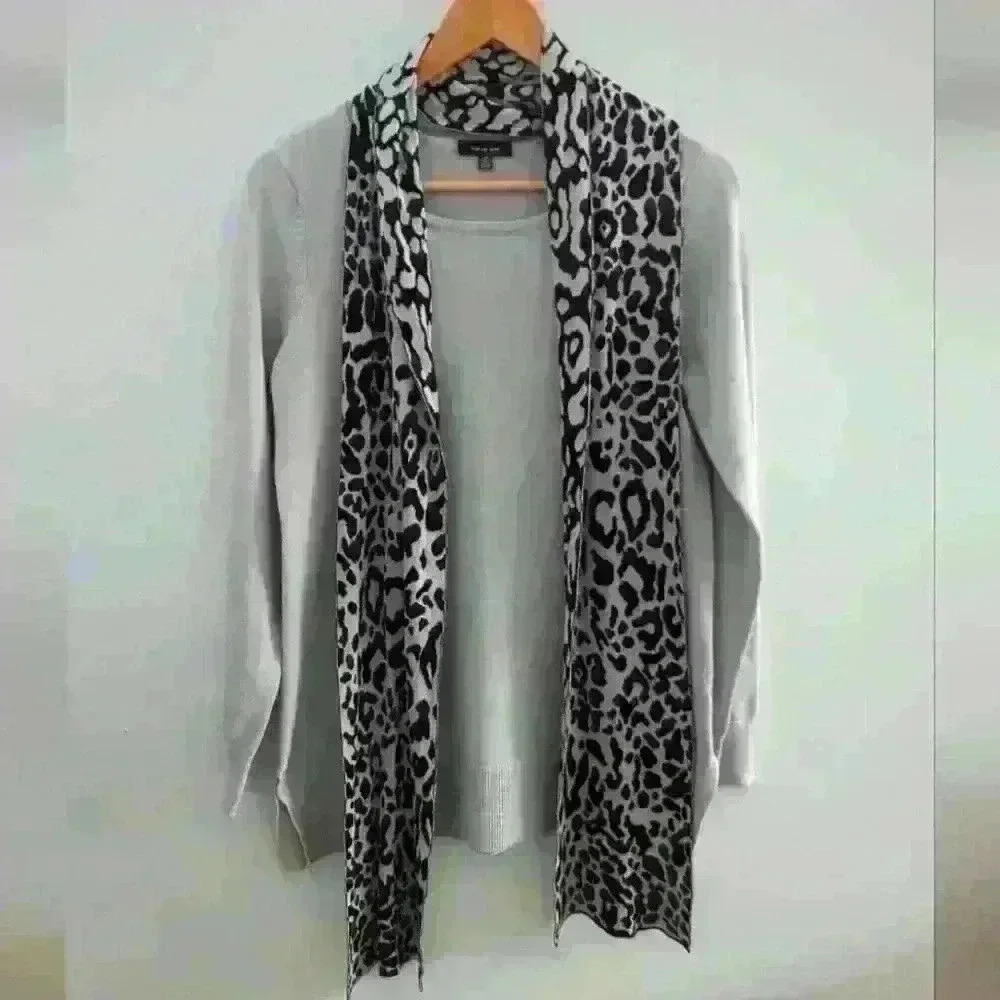 VERVE AMI | Women's Light Grey Long Sleeved Crewneck with Scarf Sweater…